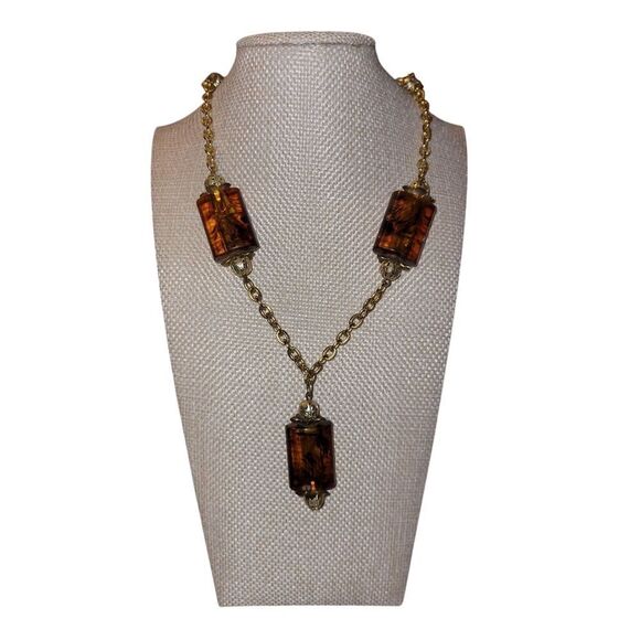 Elegant Gold and Brown Necklace - Picture 1 of 3